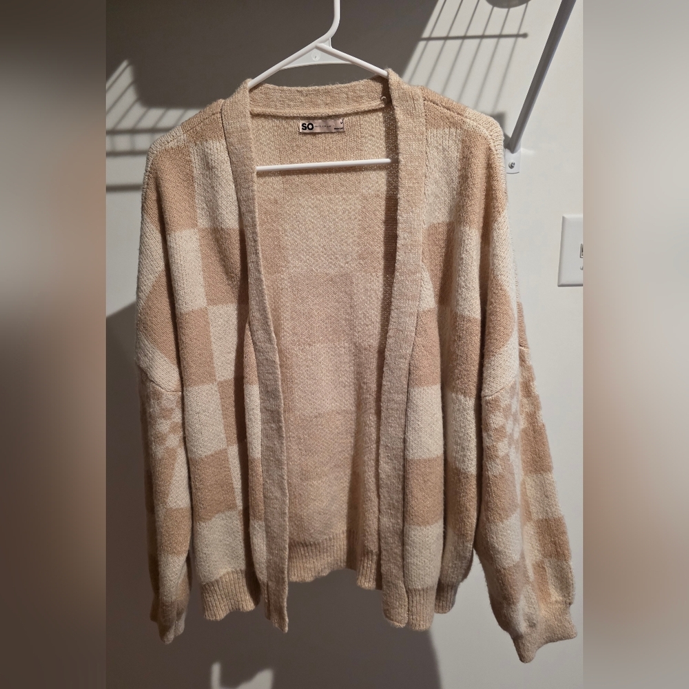 NWOT - SO Woman's Checkered Cardigan Sweater - Tan and Cream - Picture 4 of 4